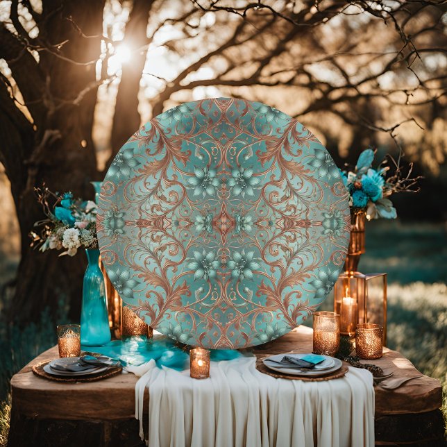 Elegant Copper and Turquoise Flowers Pattern Paper Plates (Creator Uploaded)