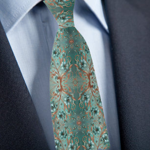 Elegant Copper and Turquoise Minimal Flower  Neck Tie