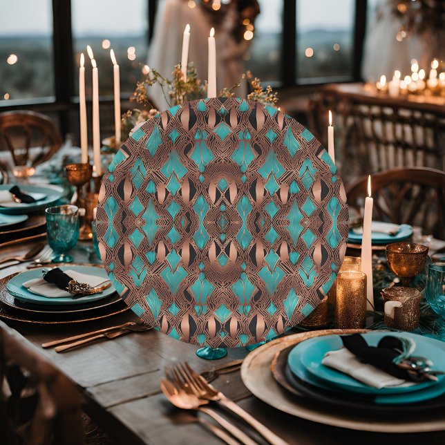 Elegant Copper and Turquoise Pattern Paper Plates (Creator Uploaded)