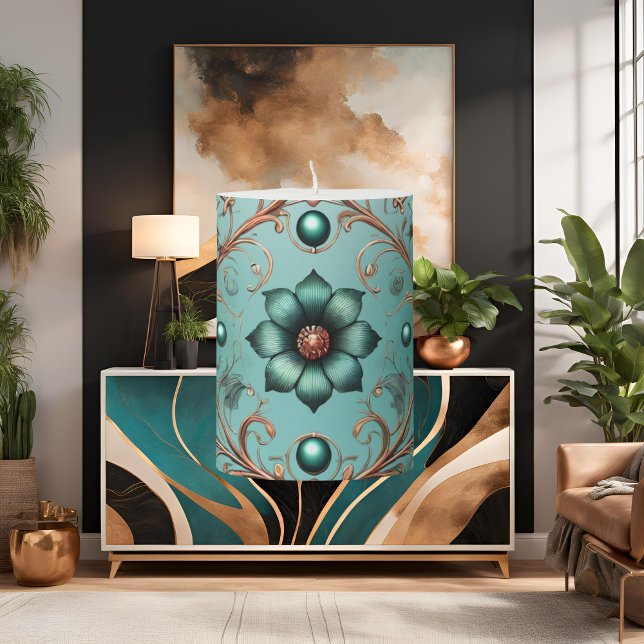Elegant Copper and Turquoise Piller Candle  (Creator Uploaded)