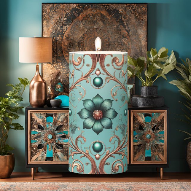 Elegant Copper and Turquoise Piller Candle  (Creator Uploaded)