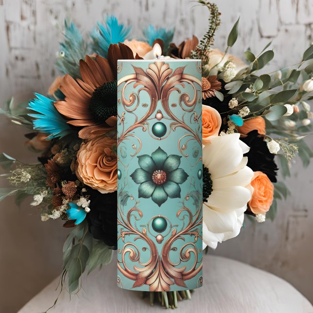 Elegant Copper and Turquoise Piller Candle Set (Creator Uploaded)