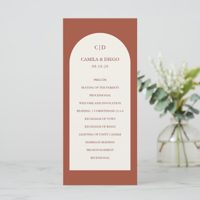Elegant Copper Arch Modern Wedding Program (Standing Front)