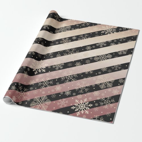 Elegant Copper Black Christmas Snowflake Pattern Wrapping Paper