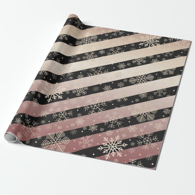 Elegant Copper Black Christmas Snowflake Pattern Wrapping Paper (Unrolled)