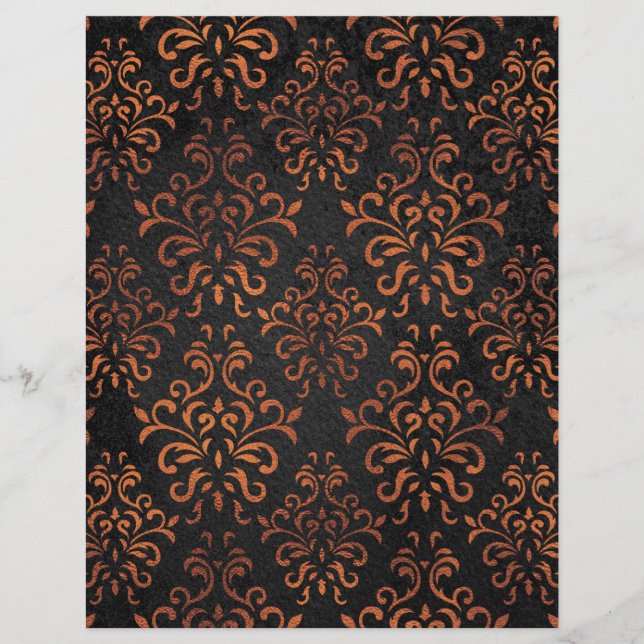 Elegant Copper & Black Damask Paper (Front)