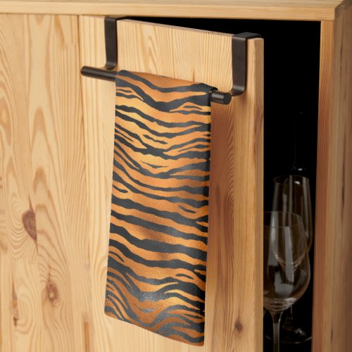 Elegant Copper Black Tiger Animal Print Kitchen Towel