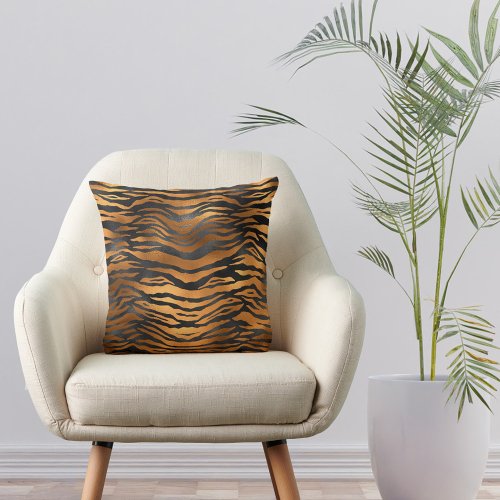 Elegant Copper Black Tiger Animal Print Throw Pillow