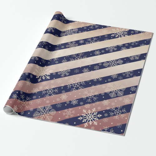 Elegant Copper Blue Christmas Snowflake Pattern  Wrapping Paper