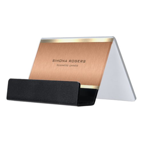 Elegant copper brown and gold metallic texture desk business card holder