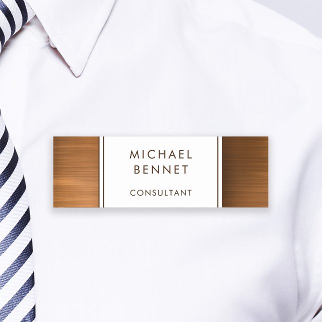 Elegant Copper Brown Brushed Metallic Business Name Tag (Elegant Copper Brown Brushed Metallic Business Name Tag)