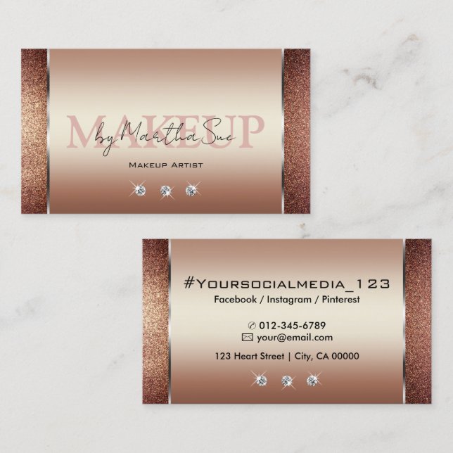 Elegant Copper Brown Noble Glitter with Diamonds Business Card (Front/Back)