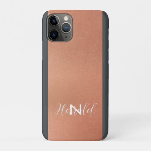 Elegant Copper Brushed Metal Monogram Name iPhone 11 Pro Case