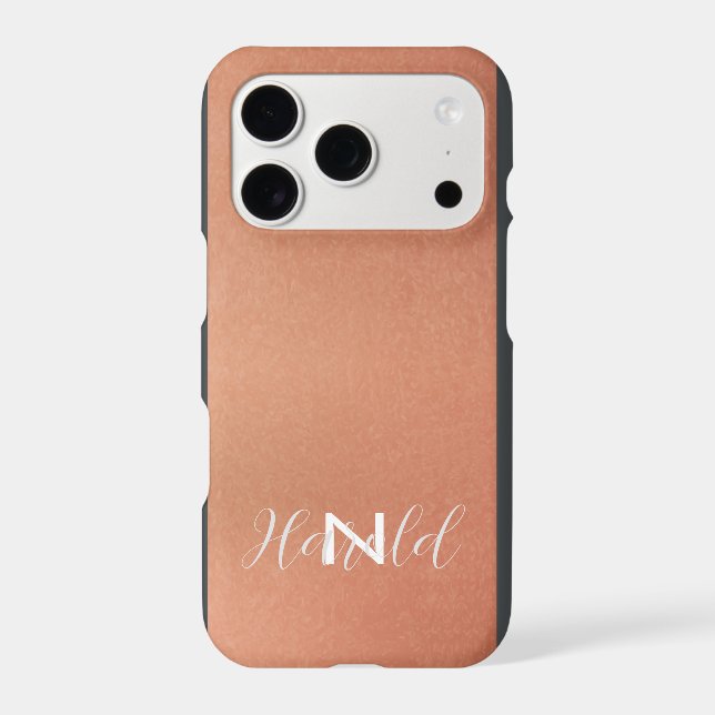 Elegant Copper Brushed Metal Monogram Name Iphone Case (Back)