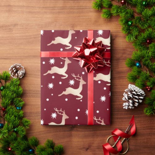 Elegant Copper Christmas Reindeer Pattern Wrapping Paper