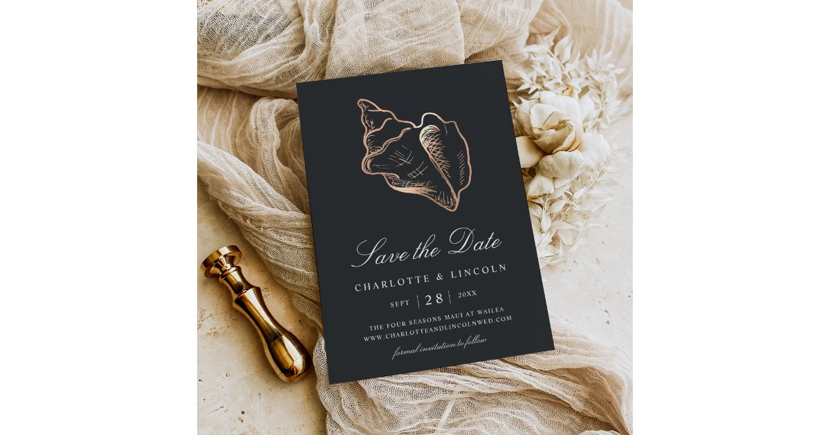 Elegant Copper Conch Shell Wedding Save The Date
