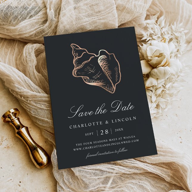 Elegant Copper Conch Shell Wedding Save The Date (Creator Uploaded)