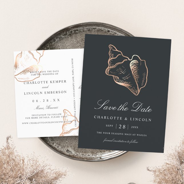 Elegant Copper Conch Shell Wedding Save the Date Announcement Postcard (Creator Uploaded)