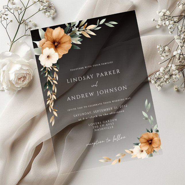 Elegant Copper & Earthy Black Gradient Wedding Acrylic Invitations (Elegant Copper & Earthy Black Transparent Gradient Wedding Acrylic Invitations)