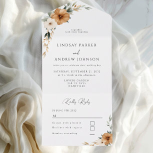 Elegant Copper & Earthy Botanical Wedding All In One Invitation