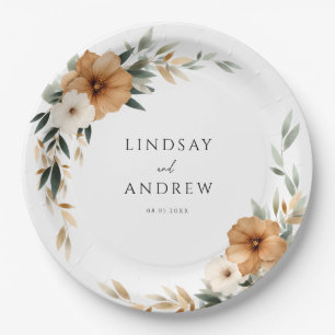 Elegant Copper & Earthy Botanical Wedding Paper Plates