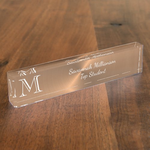 Elegant Copper Faux Metal Monogram Student Desk Name Plate