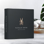 Elegant Copper Floral Scissors Salon Logo 3 Ring Binder<br><div class="desc">Keep track of your appointments, customer data and more with this chic binder for salons and hairstylists. Design features two lines of custom text in classic white lettering on a soft black background adorned with a floral scissors illustration in faux copper foil. Add additional custom text to the spine. Mini...</div>