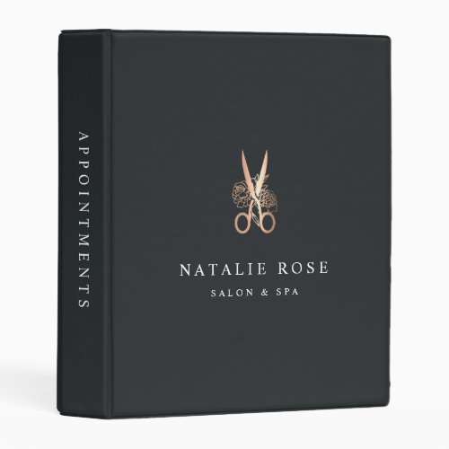 Elegant Copper Floral Scissors Salon Logo Mini Binder