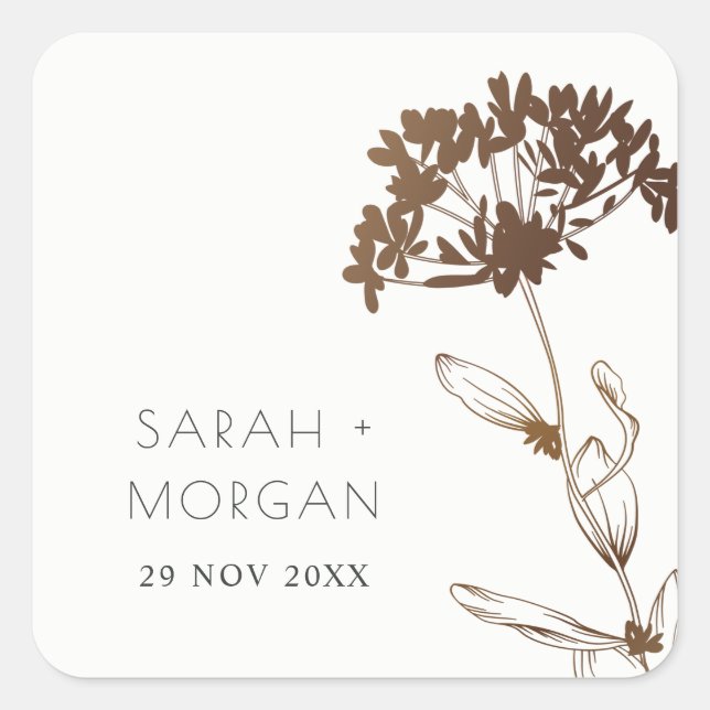 ELEGANT COPPER FOIL HYDRANGEA FLORAL WEDDING  SQUARE STICKER (Front)