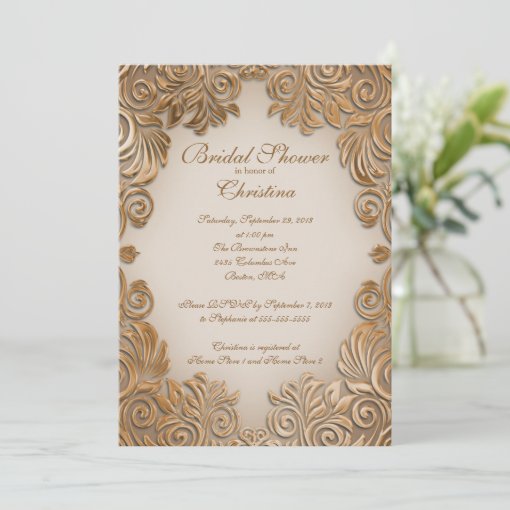 Elegant Copper Foil Leaf Bridal Shower Invitations 