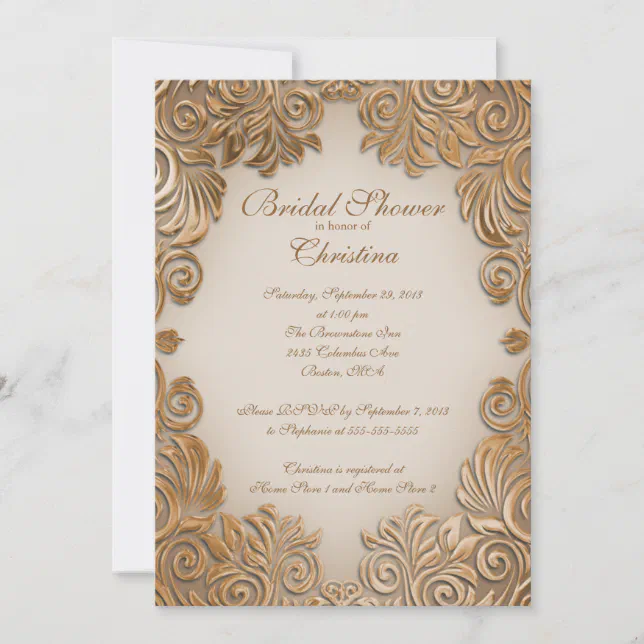 Elegant Copper Foil Leaf Bridal Shower Invitations | Zazzle