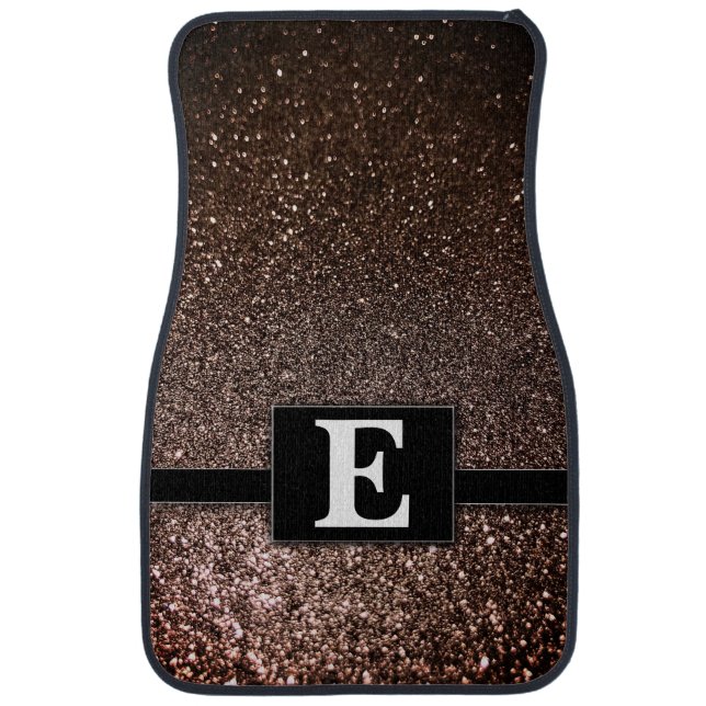 Elegant Copper Glitter Modern Monogrammed Classic Car Floor Mat (Front)