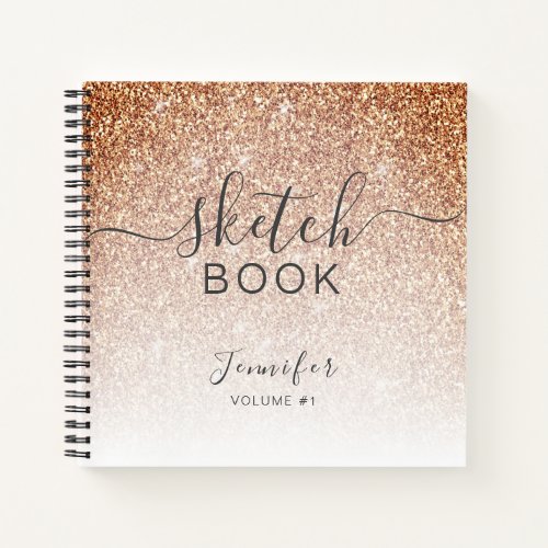 Elegant Copper Glitter Sketchbook Name Script Notebook