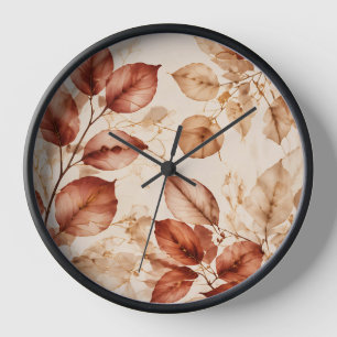 Elegant Copper Gold Autumn Leaves Botanical Patter Clock