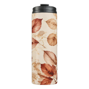 Elegant Copper Gold Autumn Leaves Botanical Patter Thermal Tumbler