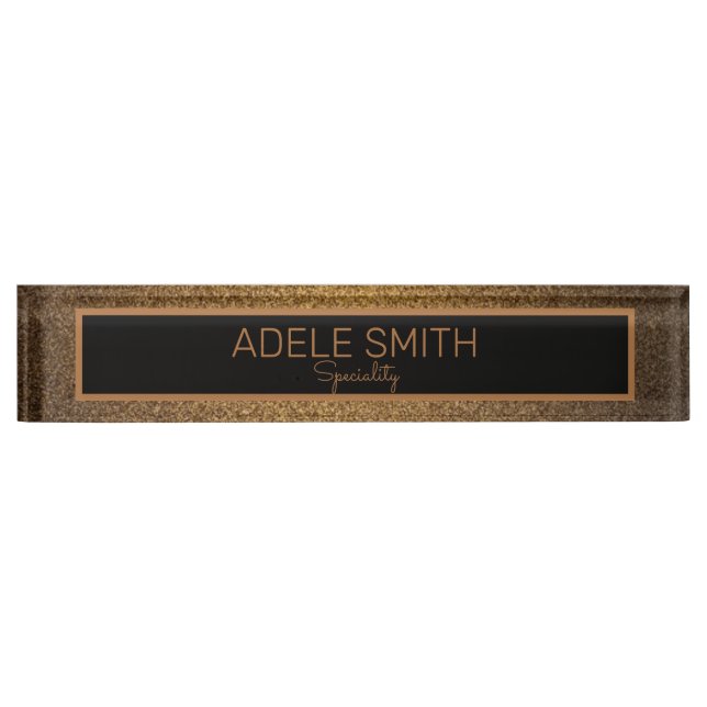 Elegant copper gold black frame glitter business desk name plate (Front)
