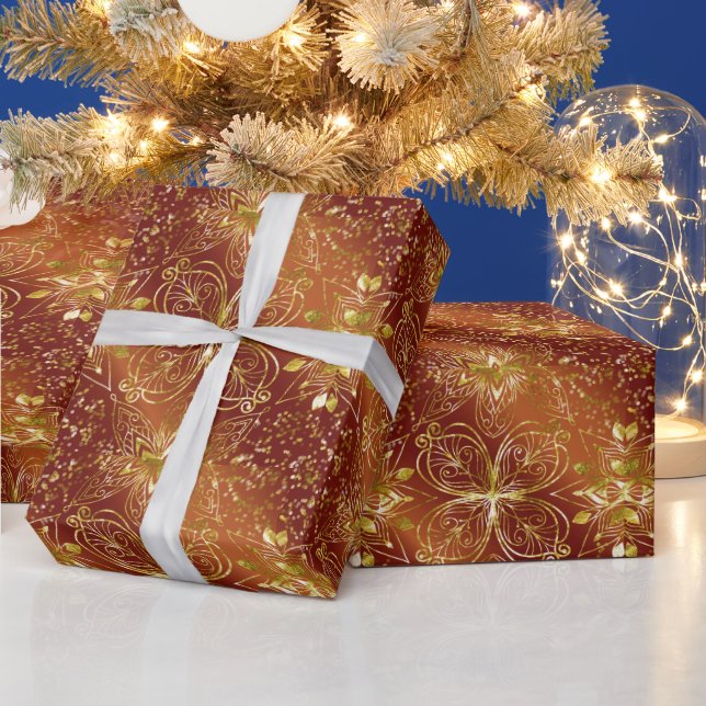 Elegant Copper Gold Florals Luxe Aesthetics Wrapping Paper (Holidays)