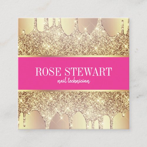 Elegant copper gold glitter drips nails square business card