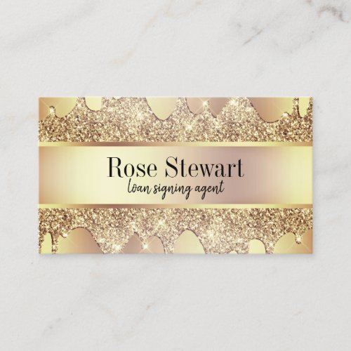 Elegant copper gold glitter drips notary business card
