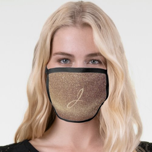 Elegant copper gold glitter modern monogrammed face mask