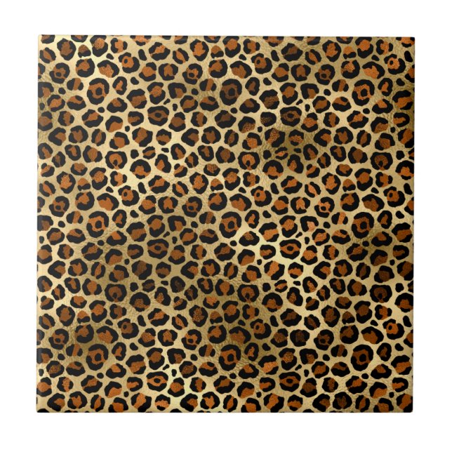 Elegant Copper Gold Leopard Animal Print Ceramic Tile (Front)