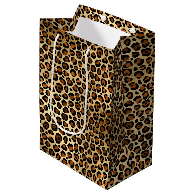Elegant Copper Gold Leopard Animal Print Medium Gift Bag (Front Angled)
