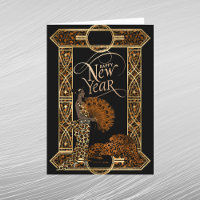 Elegant Copper Gold Leopard Lady Art Deco New Year