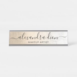 Elegant copper gold white marble makeup artist desk name plate