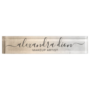 Elegant copper gold white marble makeup artist desk name plate