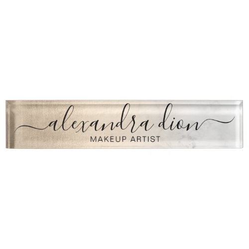 Elegant copper gold white marble makeup artist desk name plate