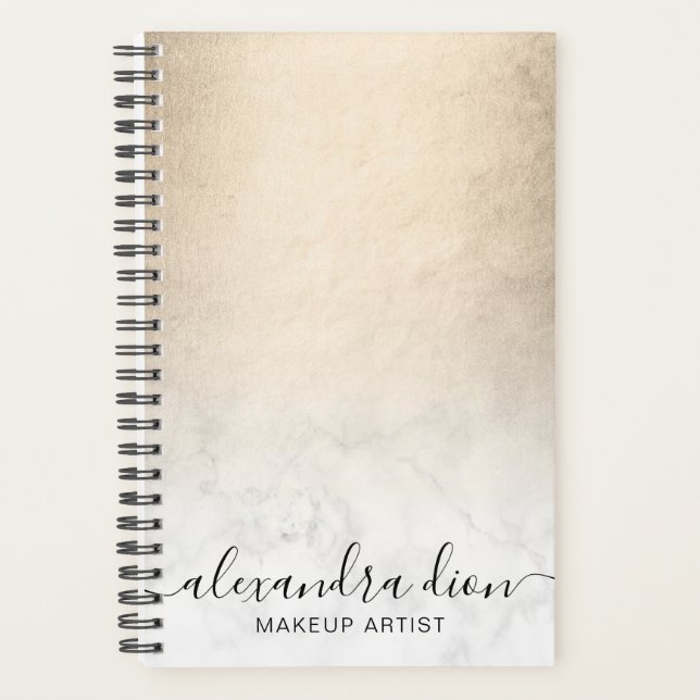 Elegant copper gold white marble makeup artist planner (Front)