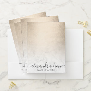 Elegant copper gold white marble makeup artist pocket folder