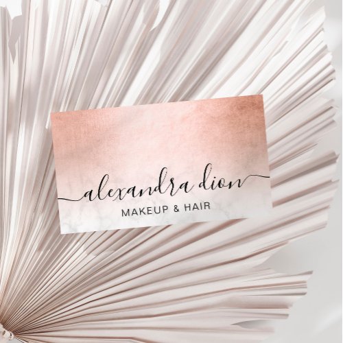 Elegant copper gold white marble makeup  hair business card