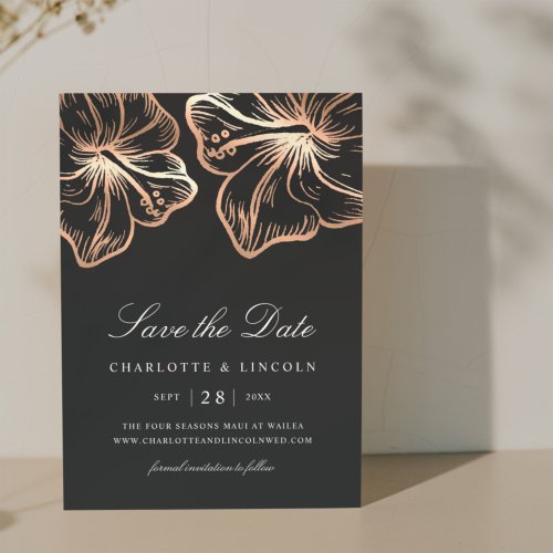 Elegant Copper Hibiscus Flower Wedding Save The Date